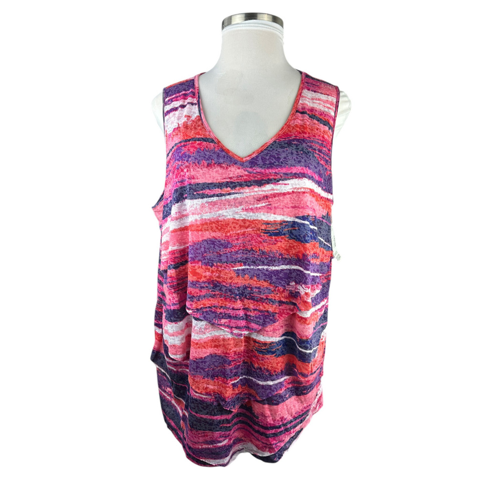 ✨2/$20 NWT Catherines Sleeveless Tiered Top Semi Sheer Purple Pink Plus Size 3X - Picture 5 of 12